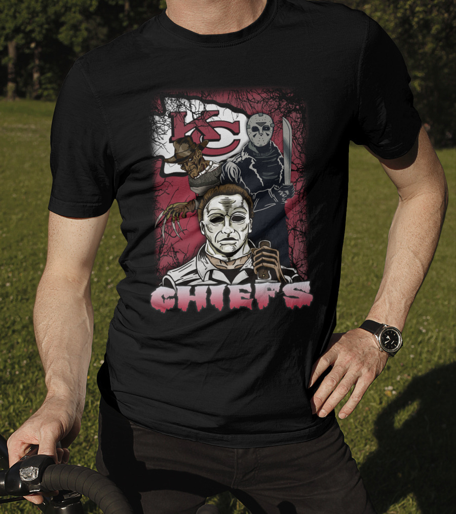 Kc Chiefs Horror Movie Crossover Featuring Iconic Villains T-Shirt
