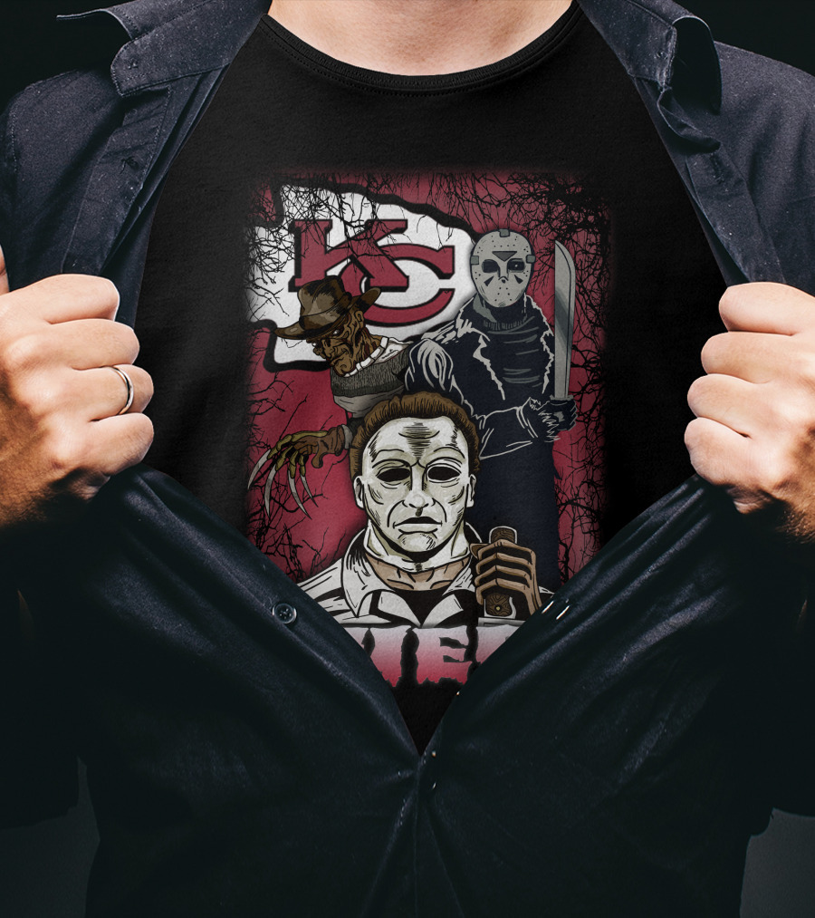 Kc Chiefs Horror Movie Crossover Featuring Iconic Villains T-Shirt
