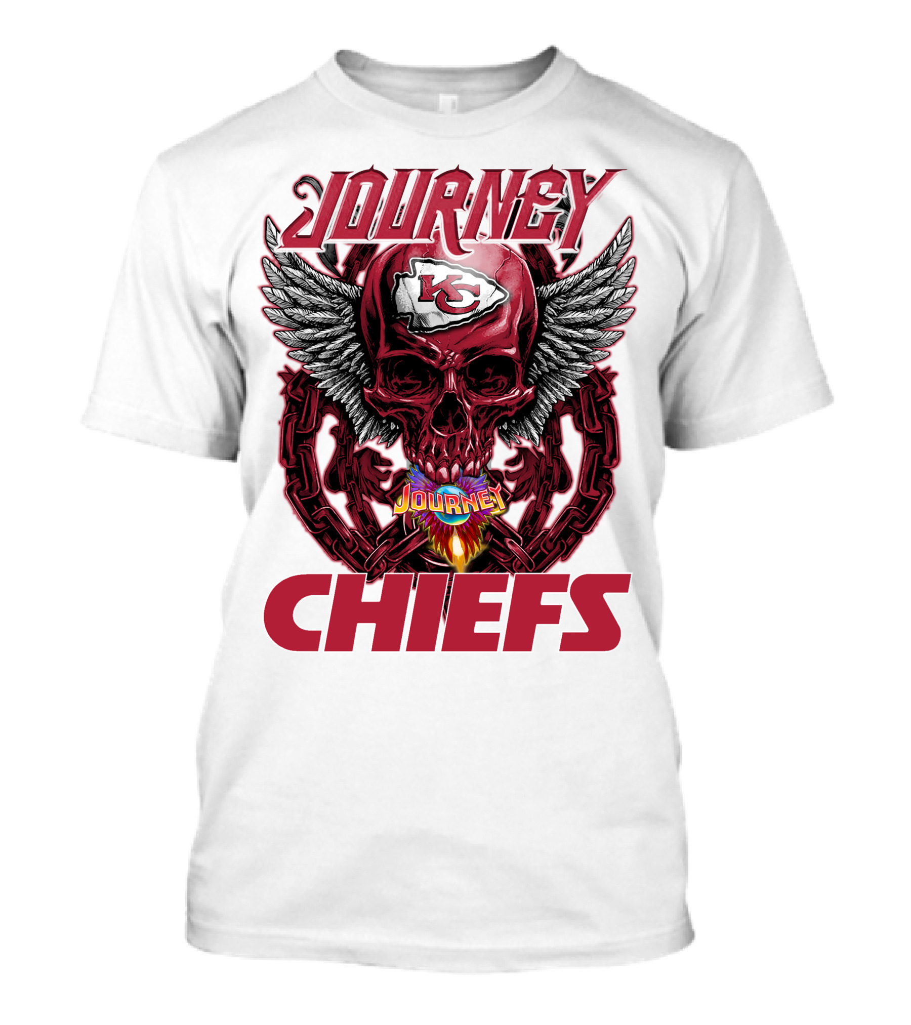 Journey Chiefs Kansas City KC Skull Wings Flame Chains T-Shirt