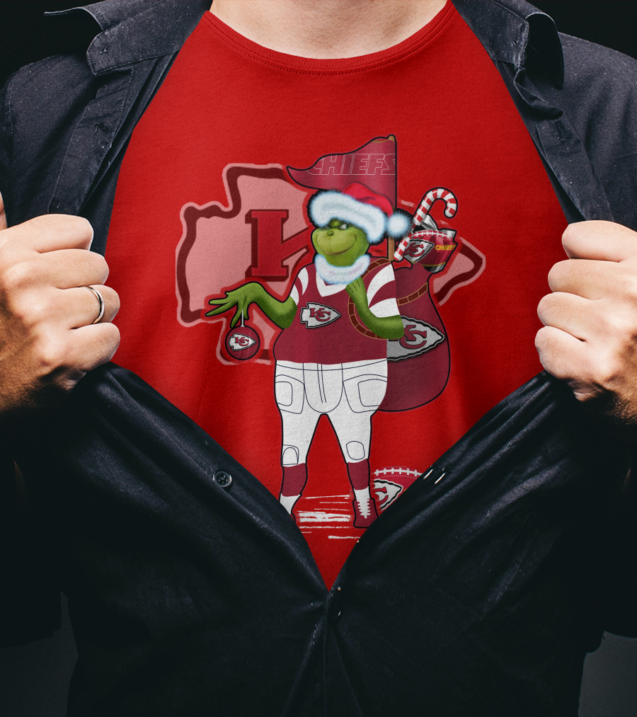 Grinchxmas Kansas City Chiefs Holiday Football Theme T-Shirt
