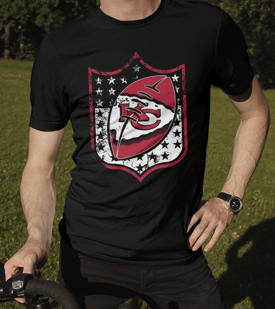 Kansas City Chiefs 72 Nfl Football Shield Logo With Stars And Football Motif T-Shirt