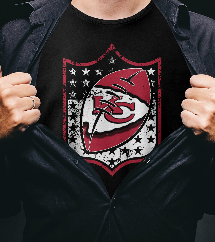 Kansas City Chiefs 72 Nfl Football Shield Logo With Stars And Football Motif T-Shirt