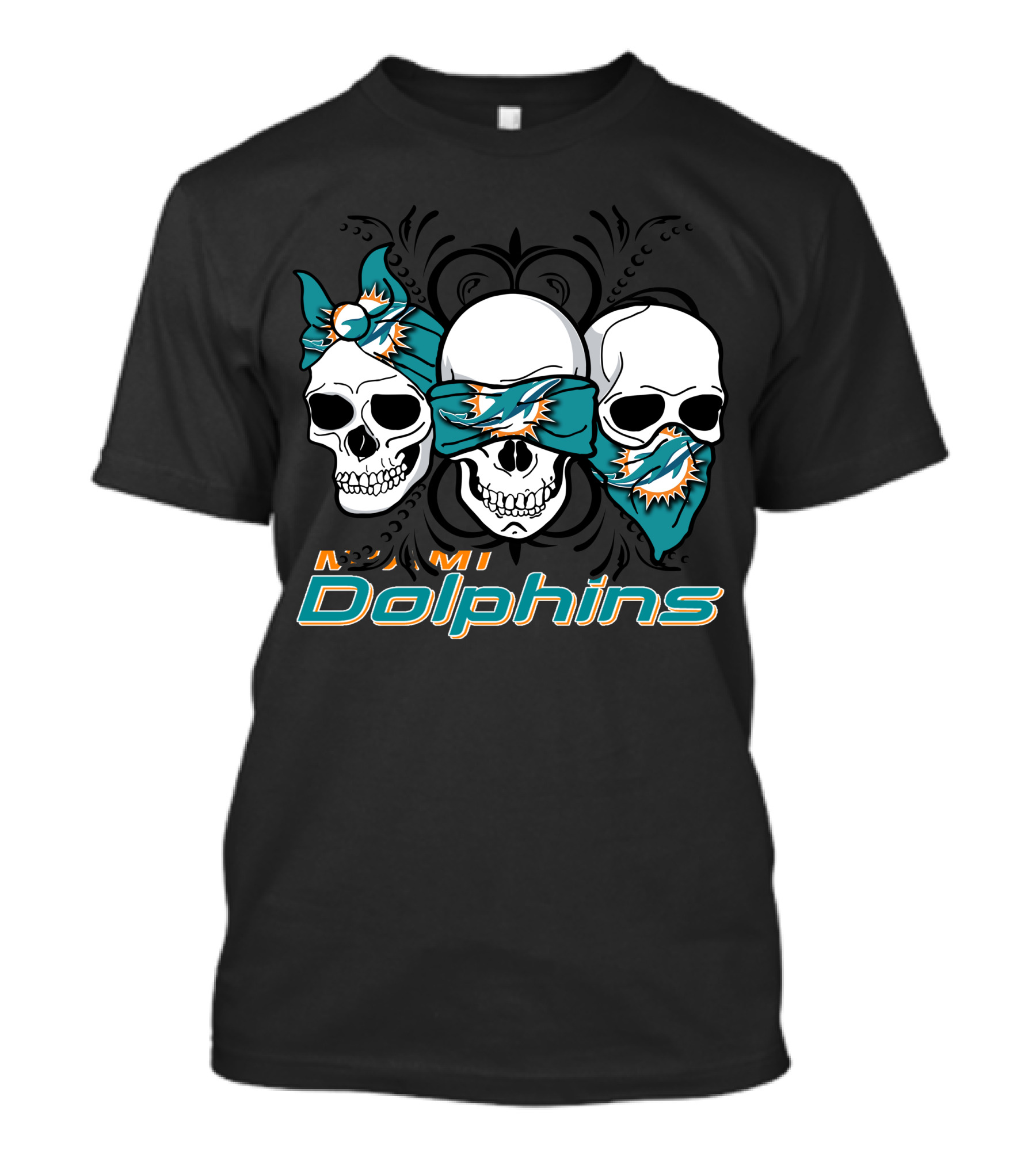 3 Skull Miami Dolphins T-Shirt
