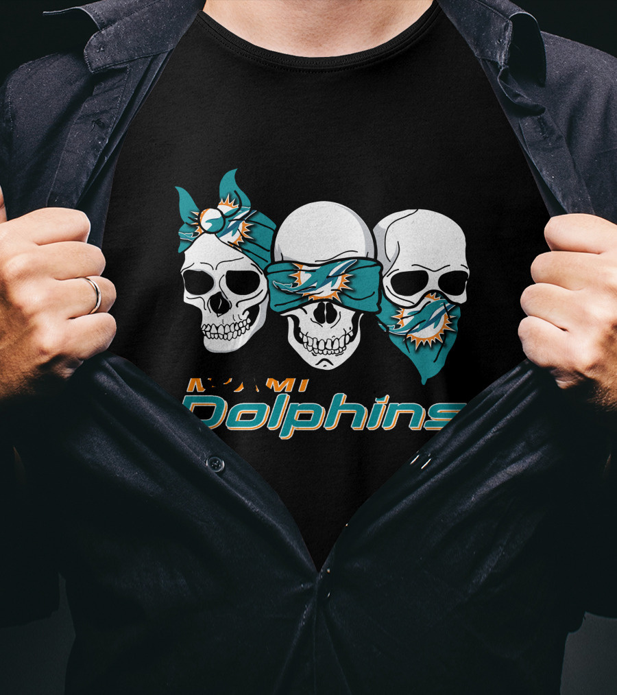 3 Skull Miami Dolphins T-Shirt