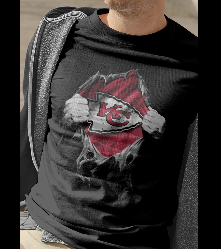 Torn Kansas City Chiefs Kc Logo Ripped Open T-Shirt