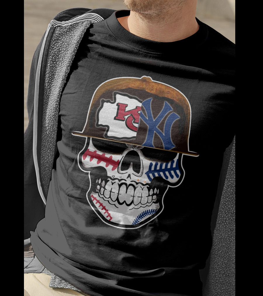 Kansas City Chiefs New York Yankees Skull Baseball Hat T-Shirt