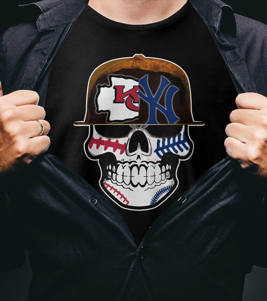 Kansas City Chiefs New York Yankees Skull Baseball Hat T-Shirt