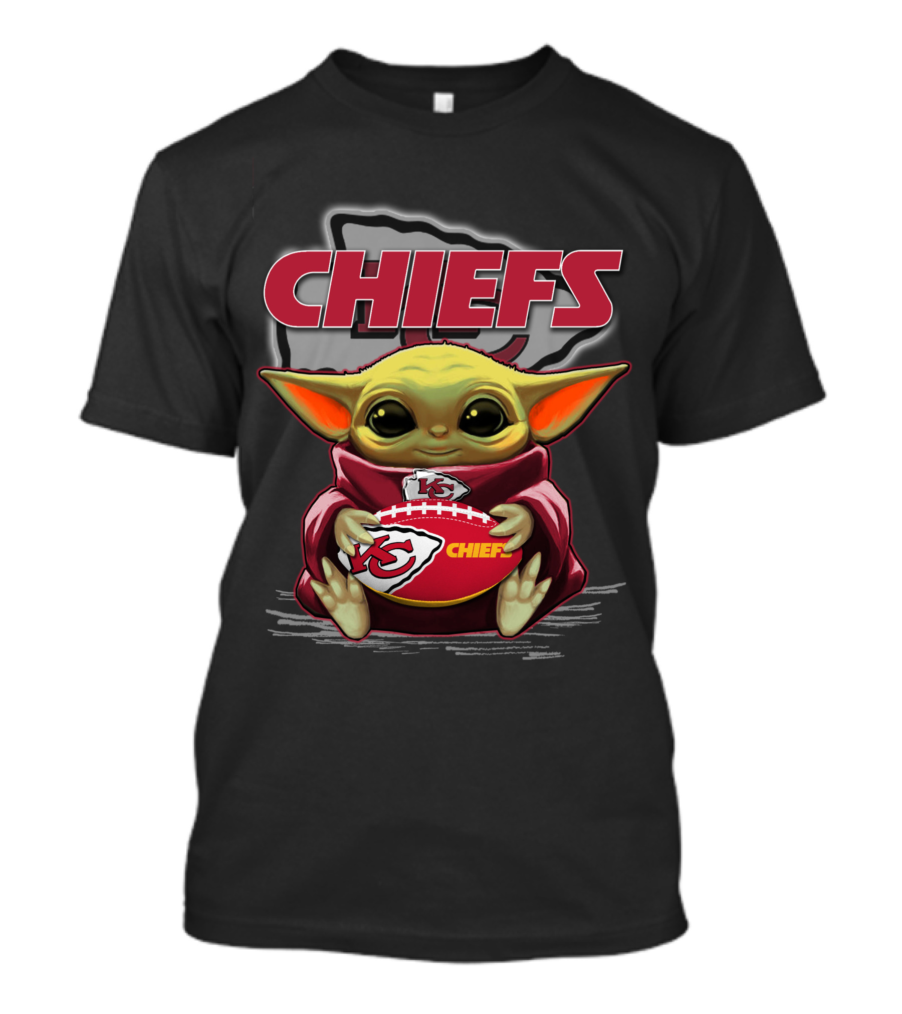 Chiefs Yoda Holding Football Kansas City Chiefs Star Wars Crossover T-Shirt