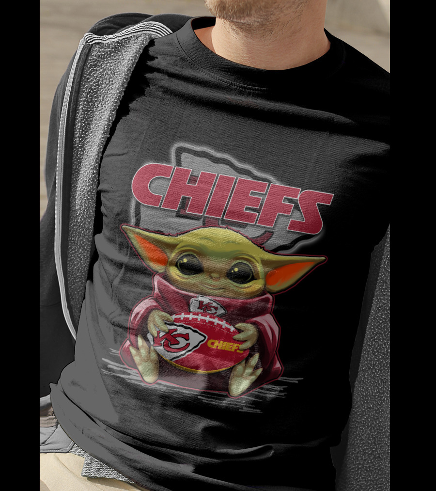 Chiefs Yoda Holding Football Kansas City Chiefs Star Wars Crossover T-Shirt