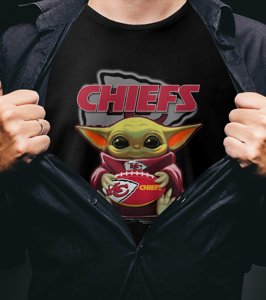 Chiefs Yoda Holding Football Kansas City Chiefs Star Wars Crossover T-Shirt