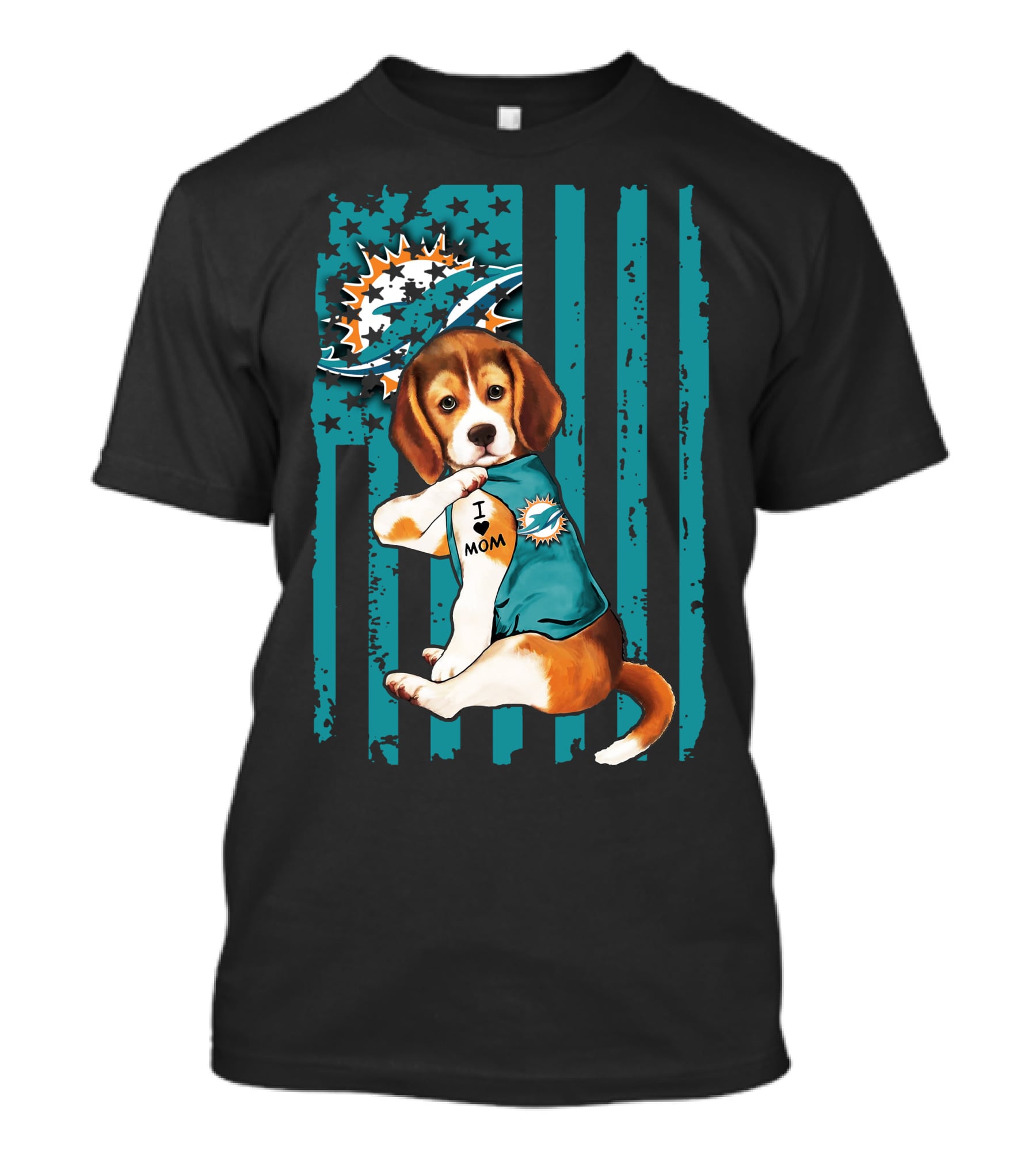 Beagle I Love Mom Miami Dolphins Football Flag T-Shirt