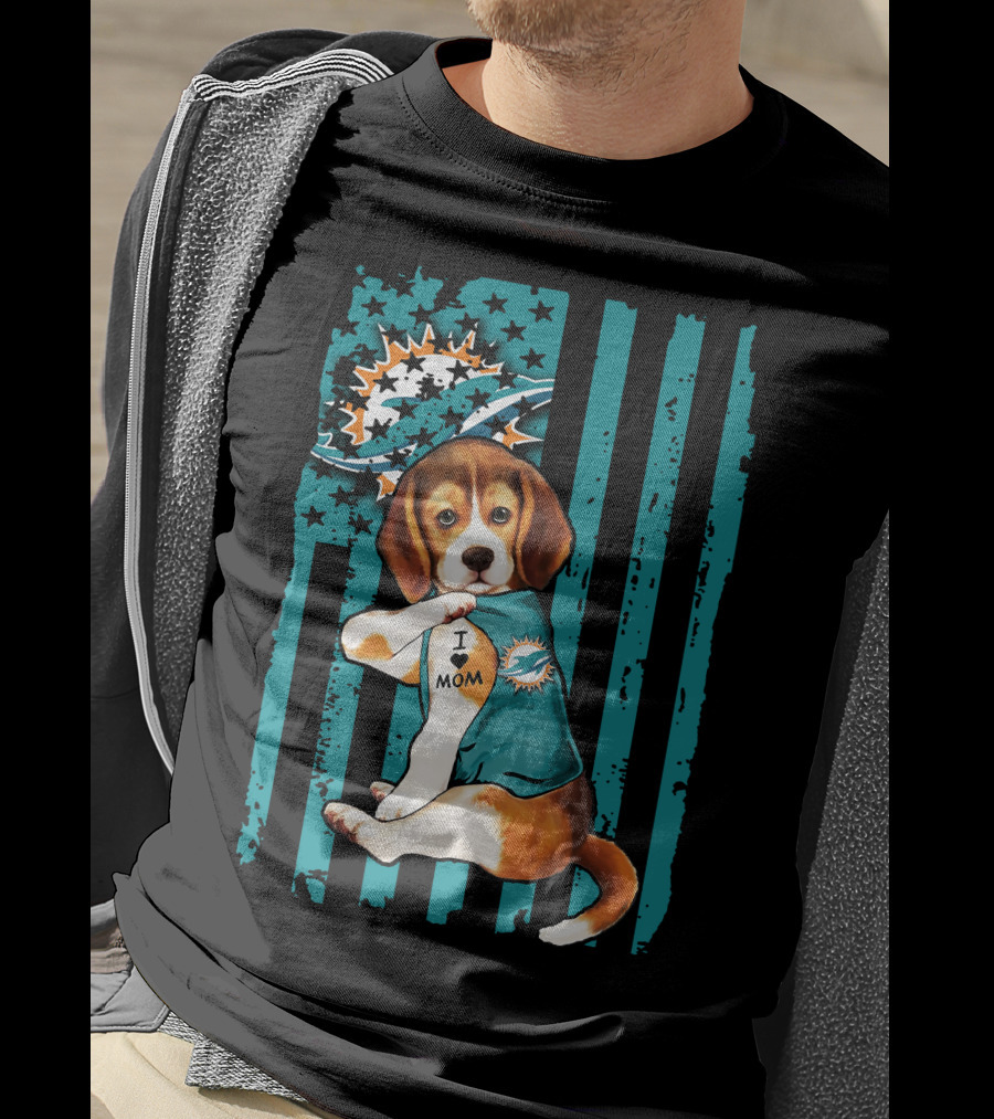 Beagle I Love Mom Miami Dolphins Football Flag T-Shirt