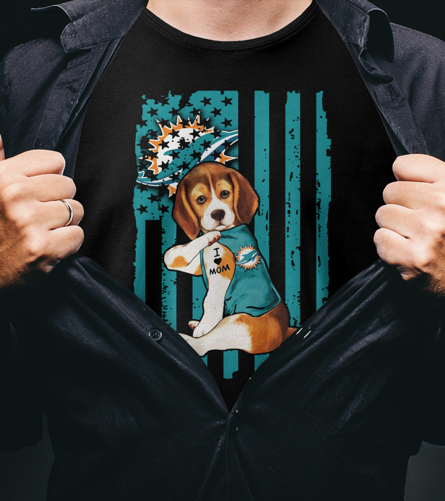 Beagle I Love Mom Miami Dolphins Football Flag T-Shirt