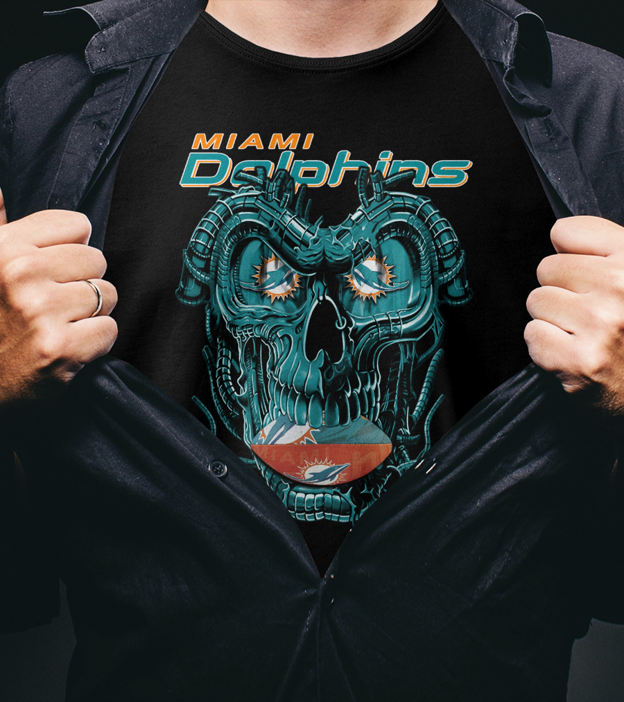 Miami Dolphins Dragonskull Football Helmet T-Shirt