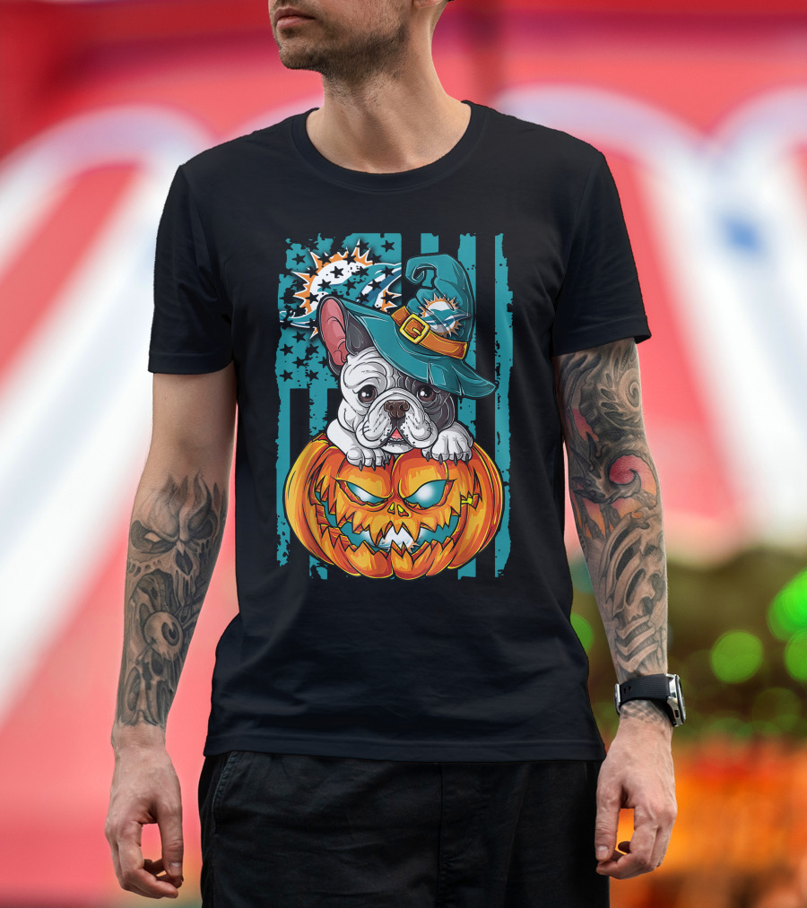 Hlw Bulldog Miami Dolphins Halloween Pumpkin T-Shirt
