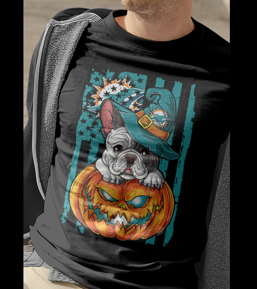 Hlw Bulldog Miami Dolphins Halloween Pumpkin T-Shirt