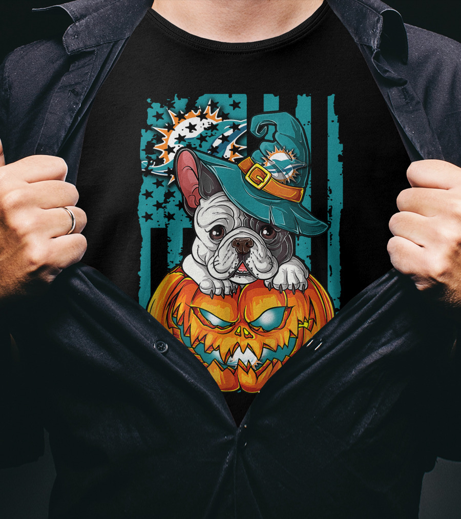 Hlw Bulldog Miami Dolphins Halloween Pumpkin T-Shirt
