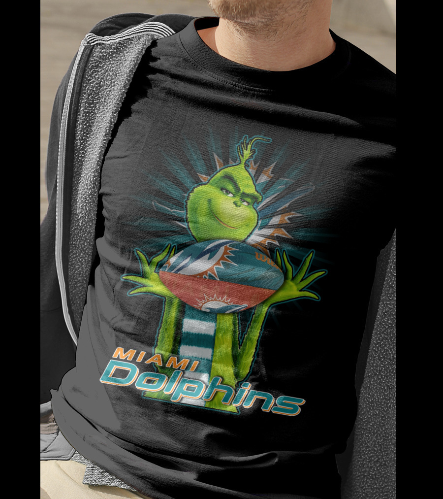 Grinch Holding Miami Dolphins Football T-Shirt