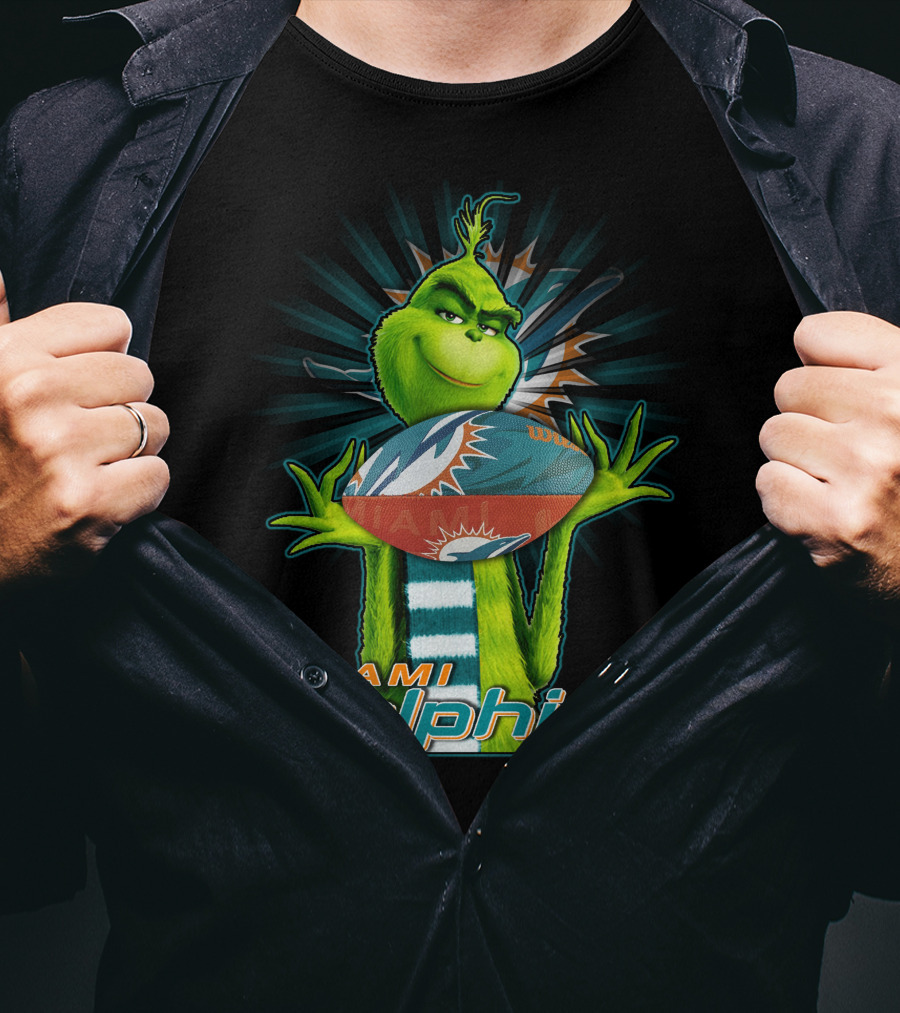 Grinch Holding Miami Dolphins Football T-Shirt