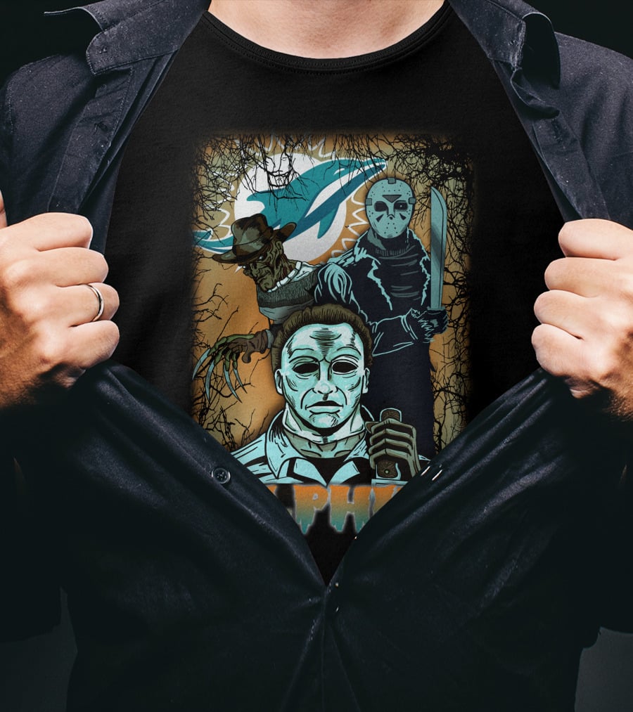 Miami Dolphins Horror Crossover Poster T-Shirt