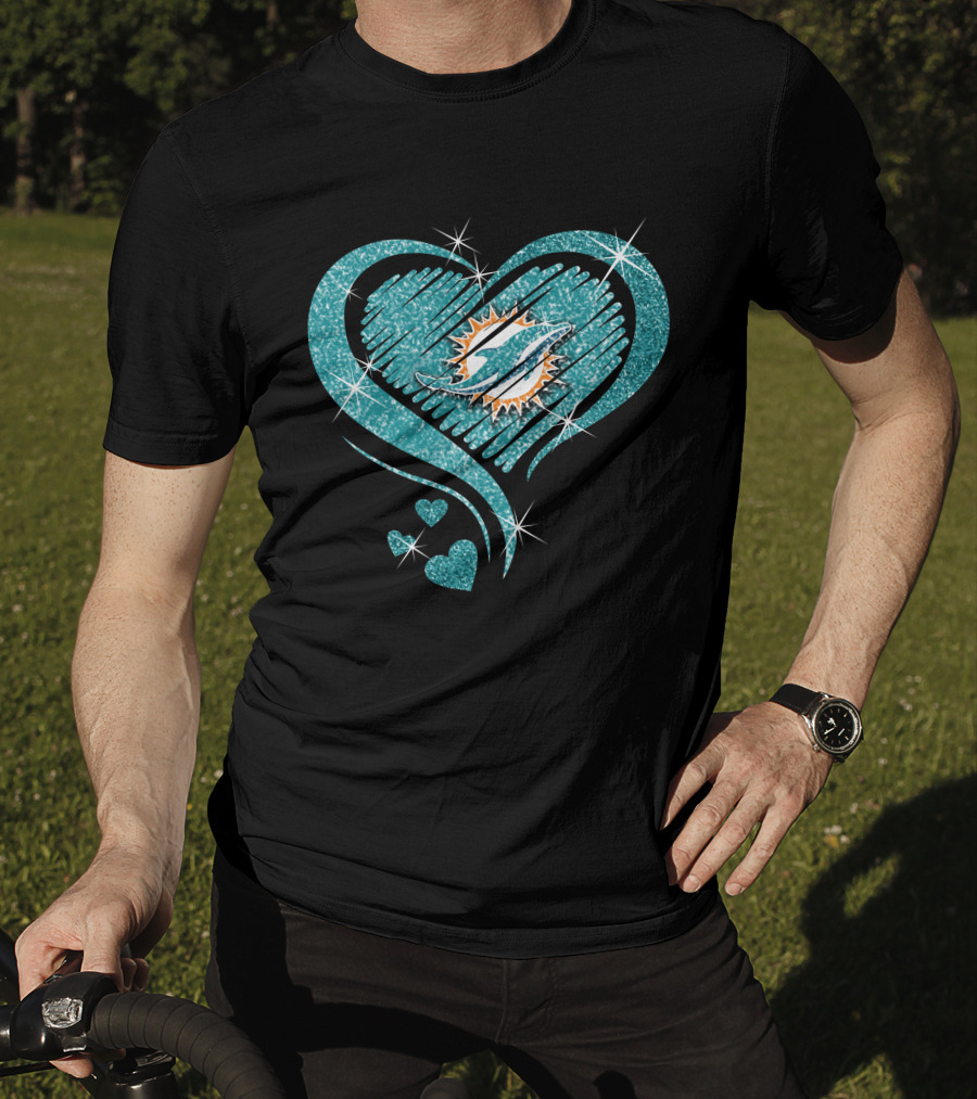Heart Diamond Miami Dolphins Sparkle T-Shirt