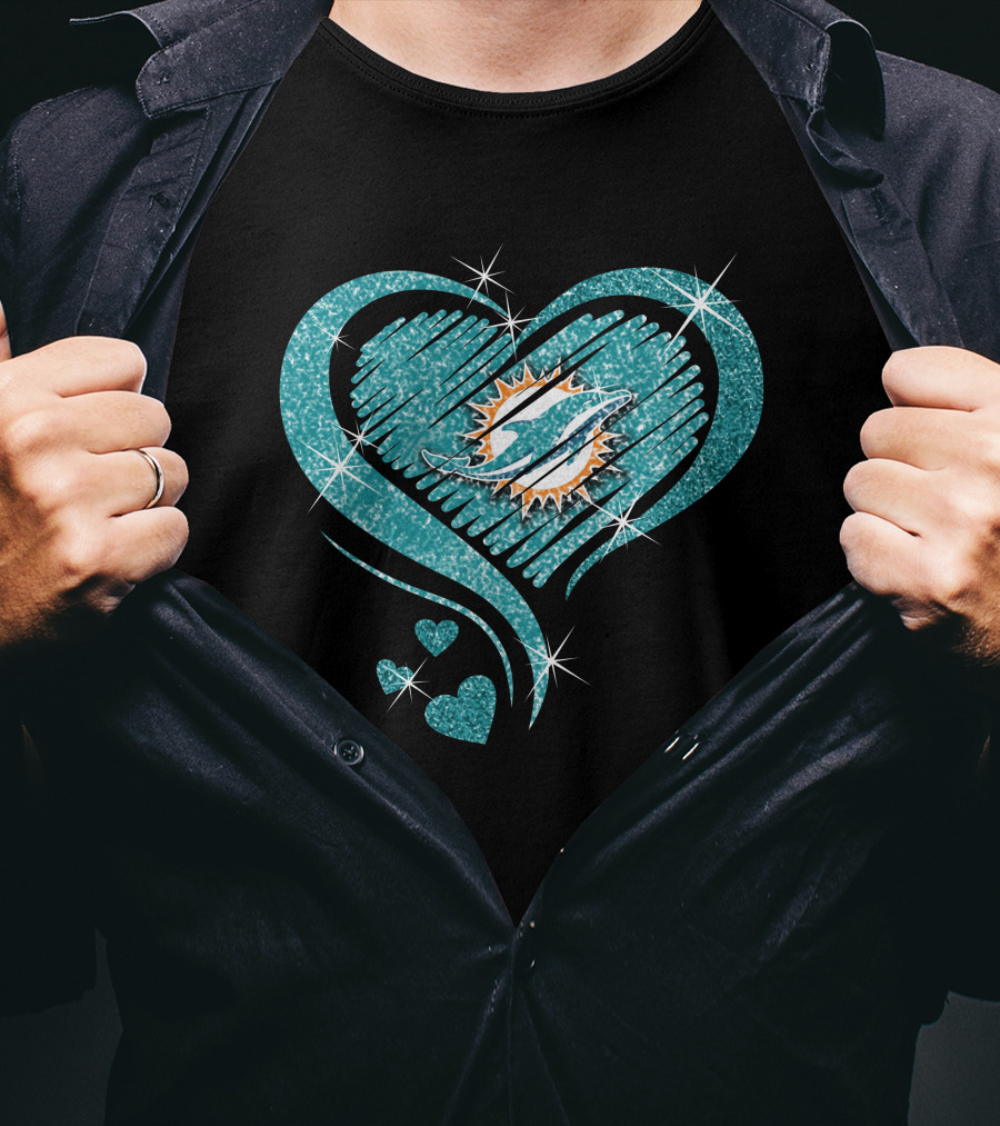Heart Diamond Miami Dolphins Sparkle T-Shirt