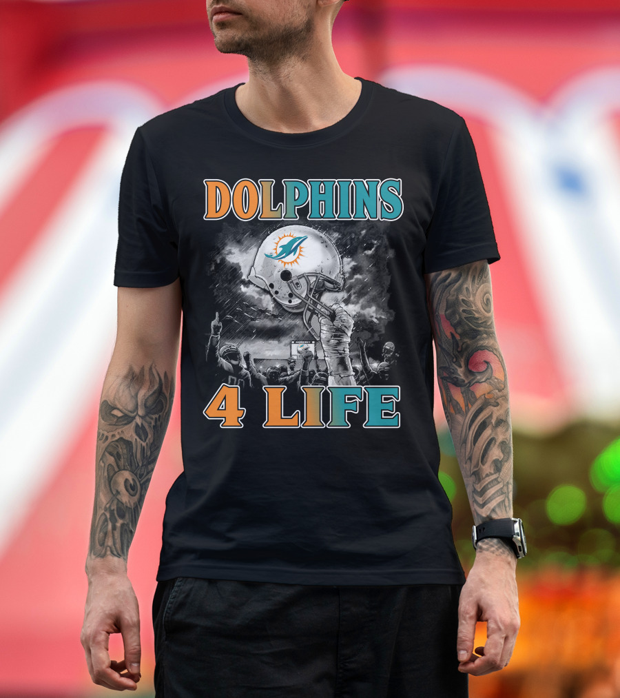 Dolphins 4 Life Miami Dolphins Helmet Celebration T-Shirt