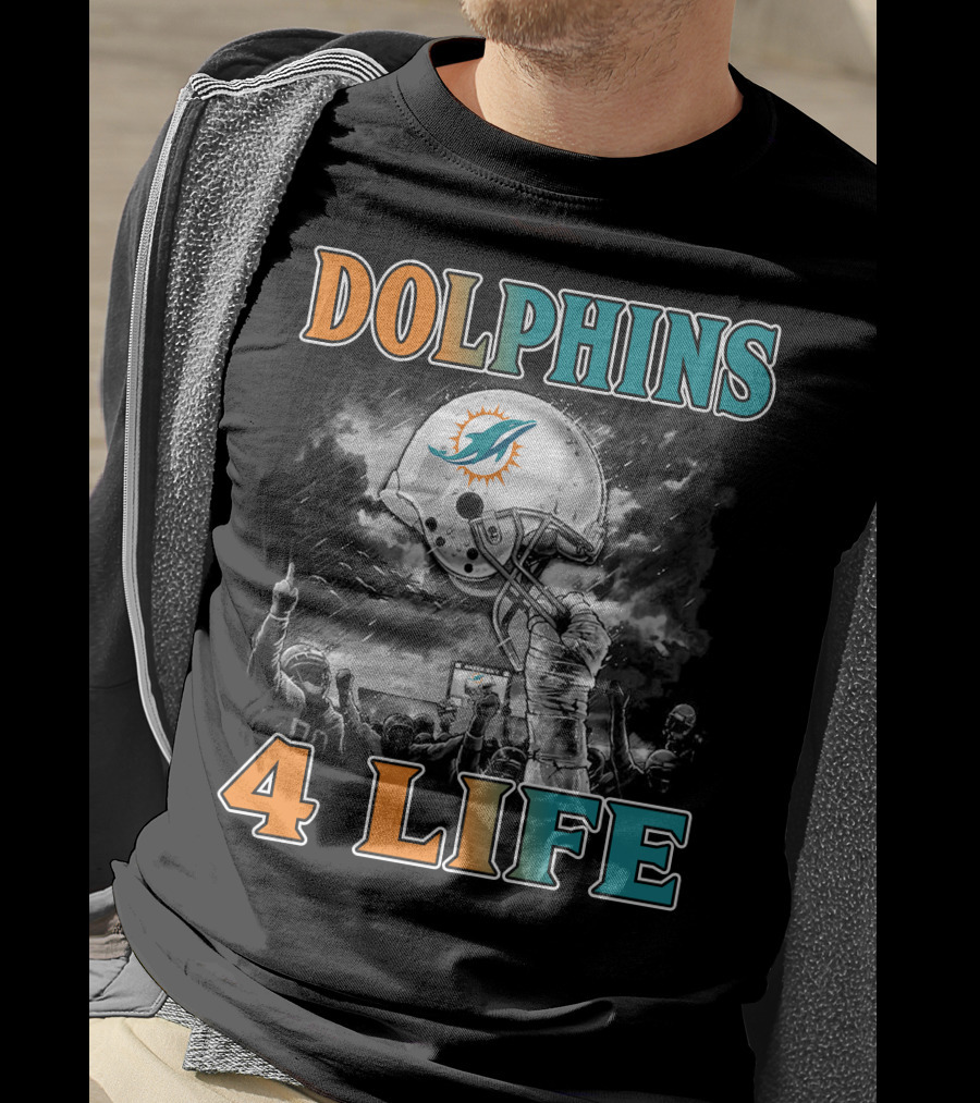Dolphins 4 Life Miami Dolphins Helmet Celebration T-Shirt