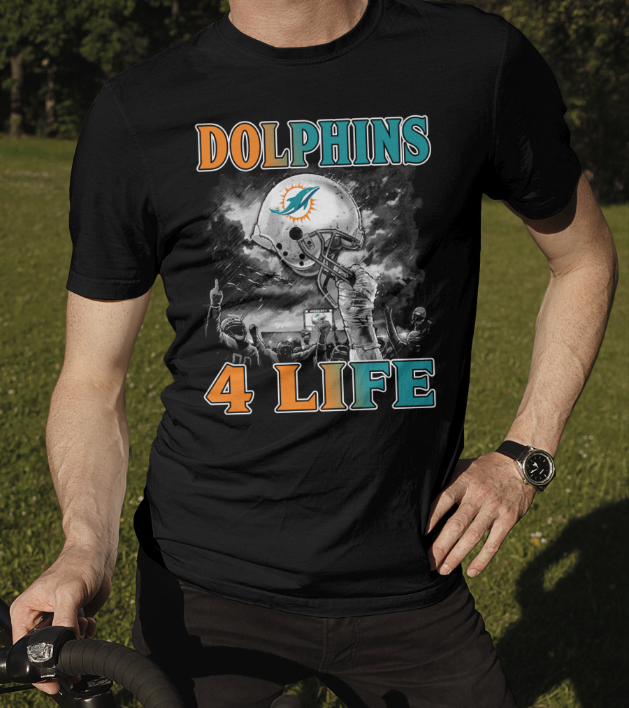 Dolphins 4 Life Miami Dolphins Helmet Celebration T-Shirt