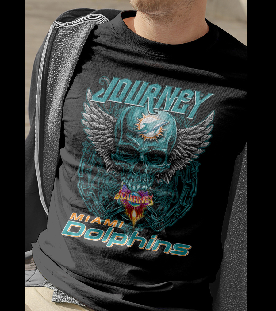 Journey Miami Dolphins Skull With Wings T-Shirt