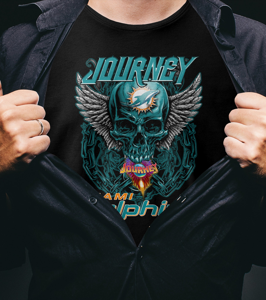 Journey Miami Dolphins Skull With Wings T-Shirt