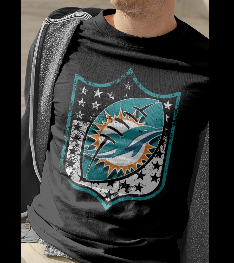 Miami Dolphins Logo With American Flag Elements T-Shirt