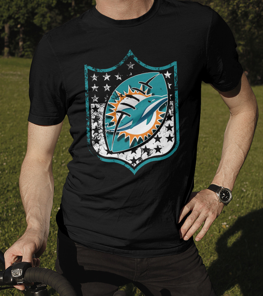 Miami Dolphins Logo With American Flag Elements T-Shirt
