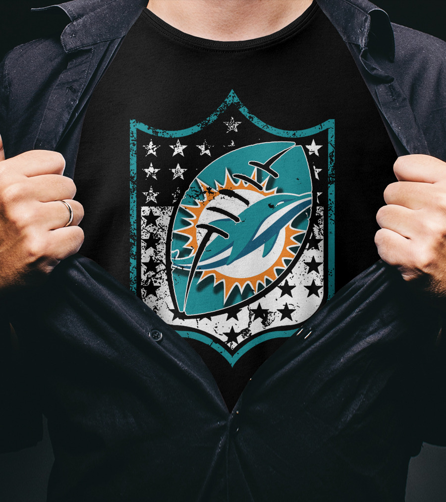Miami Dolphins Logo With American Flag Elements T-Shirt