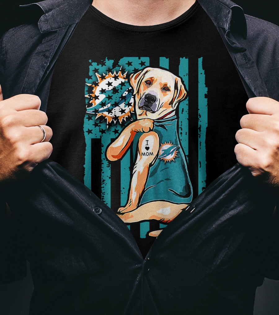Labrador Retriever I Heart Mom Miami Dolphins Flag T-Shirt