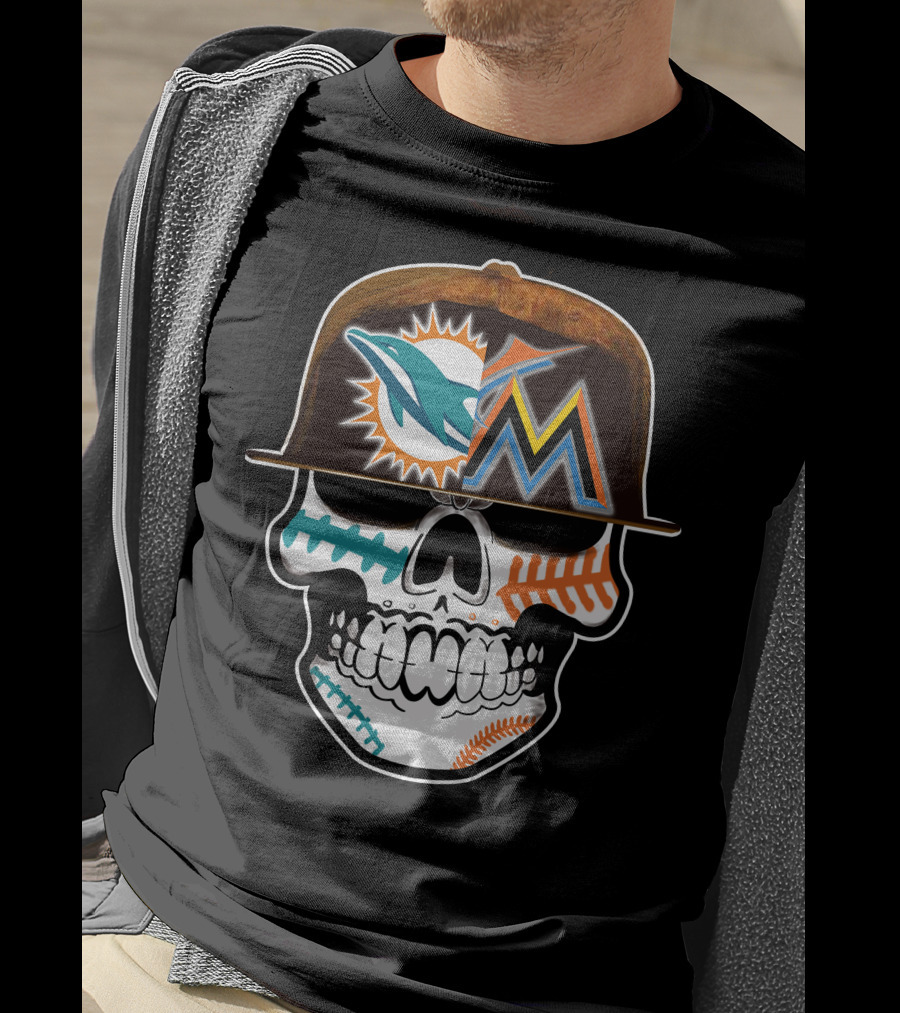 Miami Dolphins Marlins Skull Cap T-Shirt