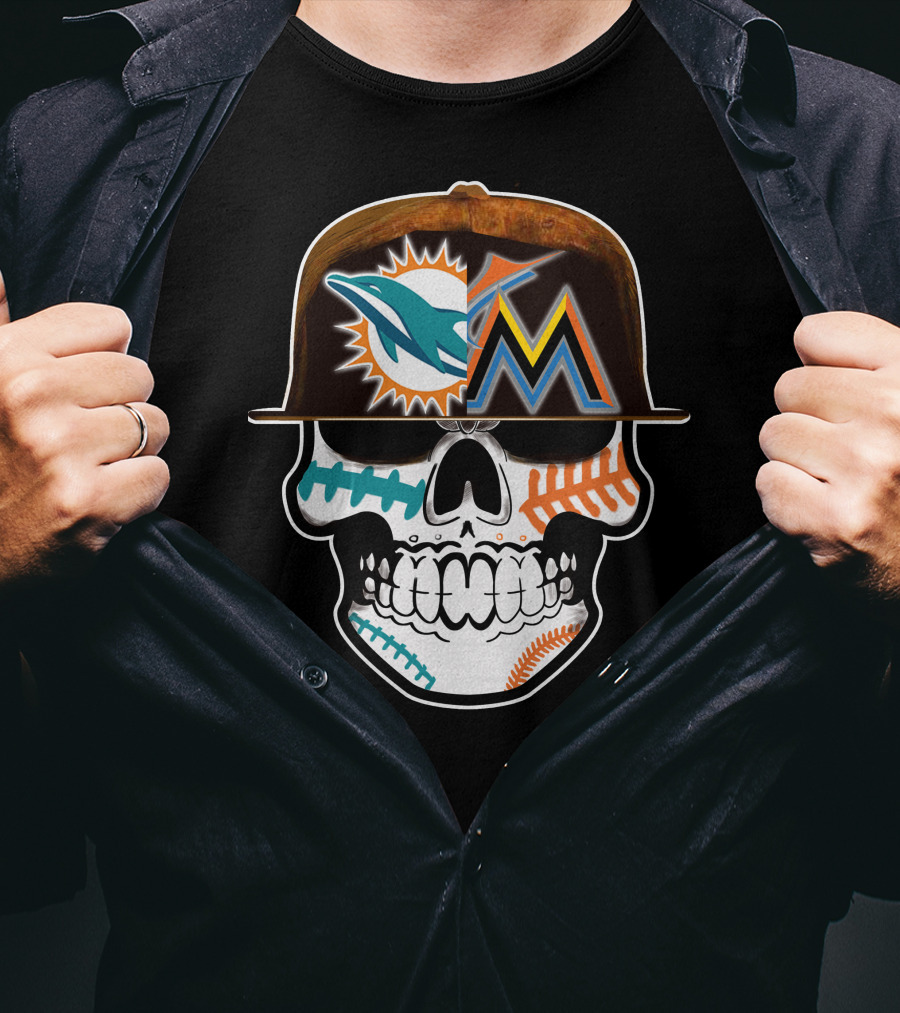 Miami Dolphins Marlins Skull Cap T-Shirt