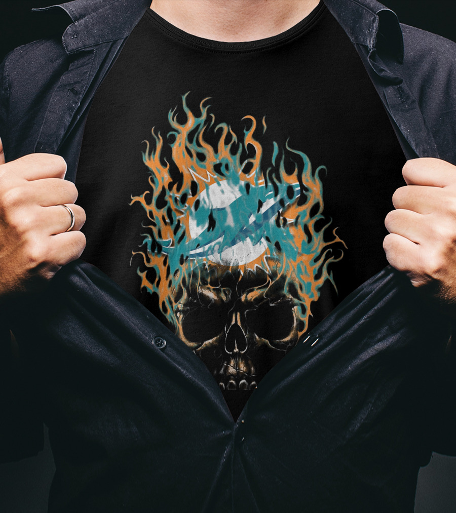 Miami Dolphins Flaming Skull Logo 38 T-Shirt