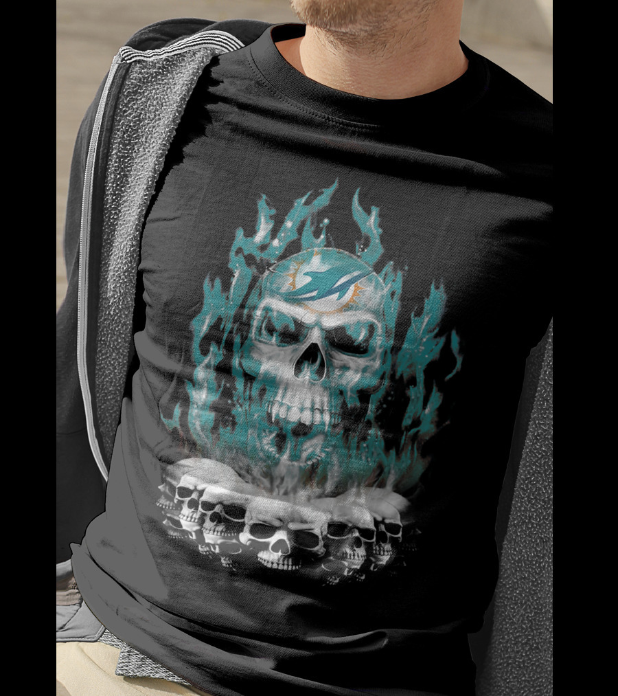 Miami Dolphins Flaming Skulls T-Shirt