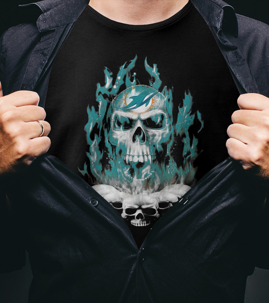 Miami Dolphins Flaming Skulls T-Shirt