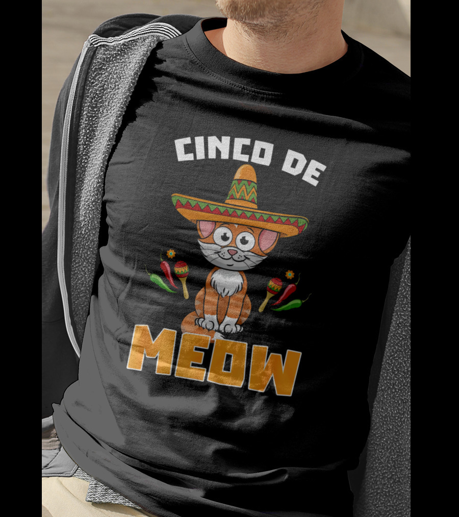 Cinco De Meow Cat Sombrero Maracas Peppers Fiesta T-Shirt