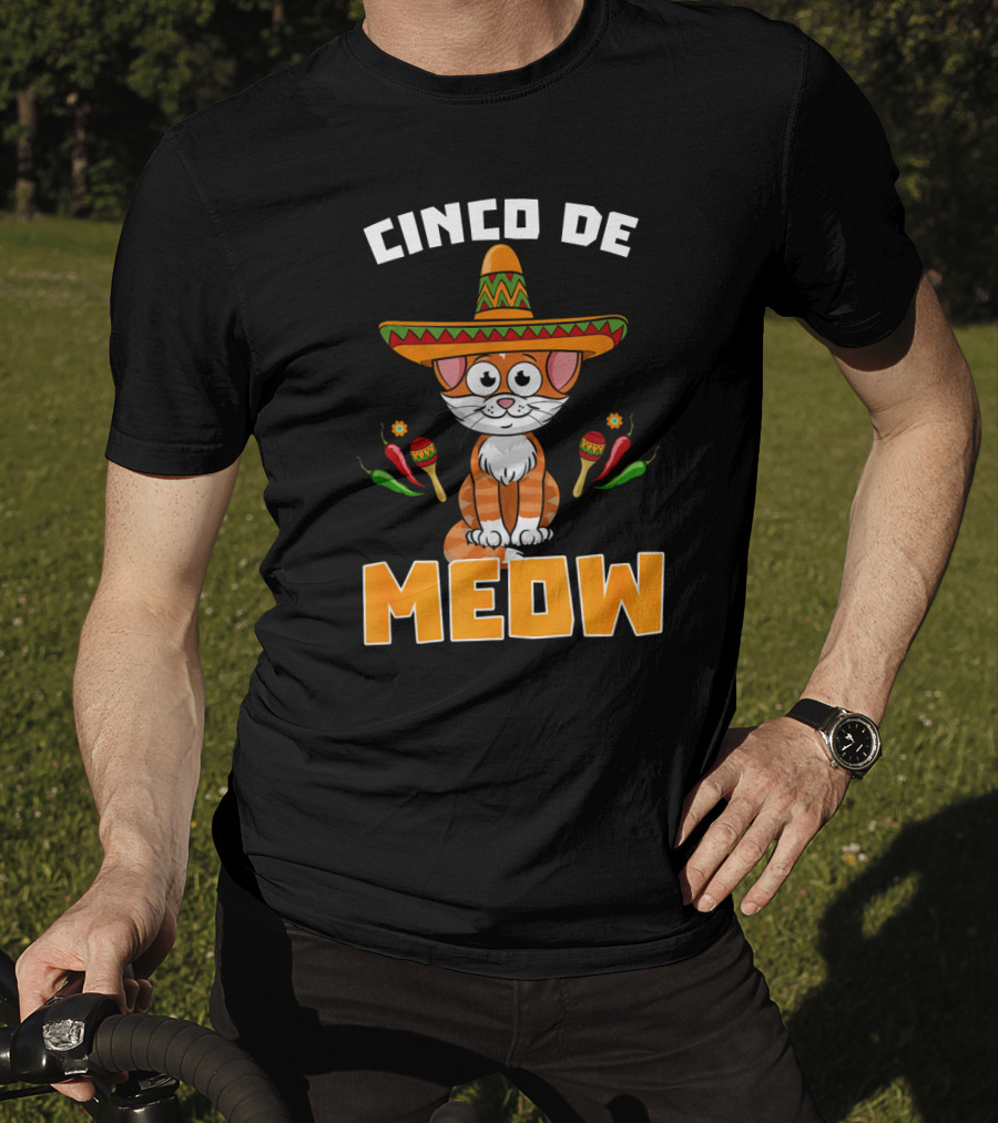 Cinco De Meow Cat Sombrero Maracas Peppers Fiesta T-Shirt
