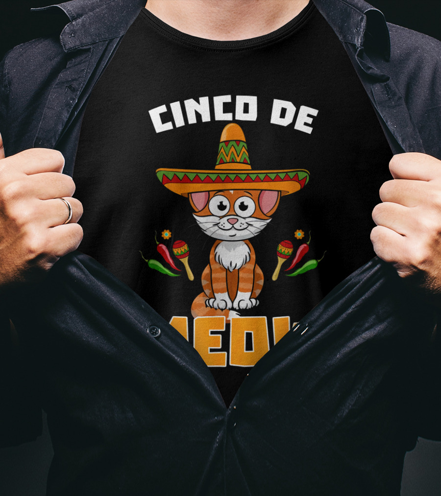 Cinco De Meow Cat Sombrero Maracas Peppers Fiesta T-Shirt