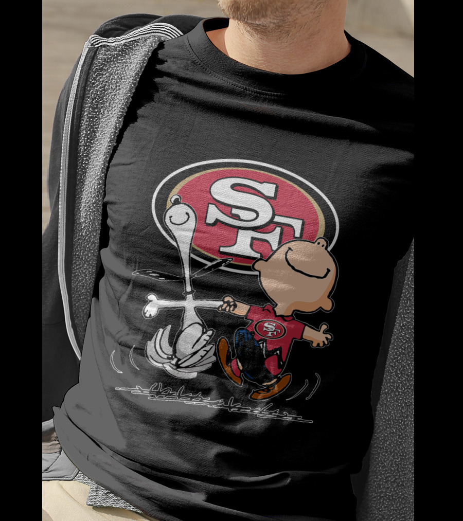 Snoopy And Charlie Brown Dancing With San Francisco 49ers SF T-Shirt