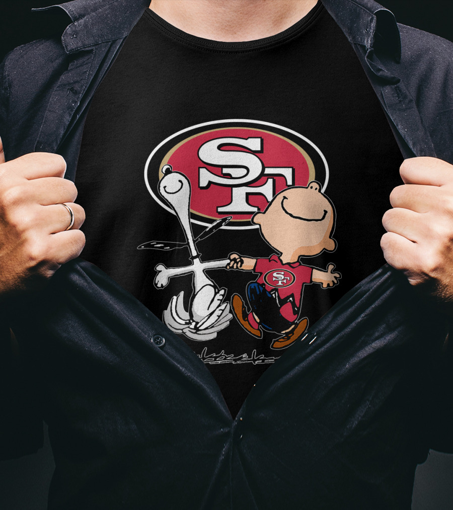Snoopy And Charlie Brown Dancing With San Francisco 49ers SF T-Shirt
