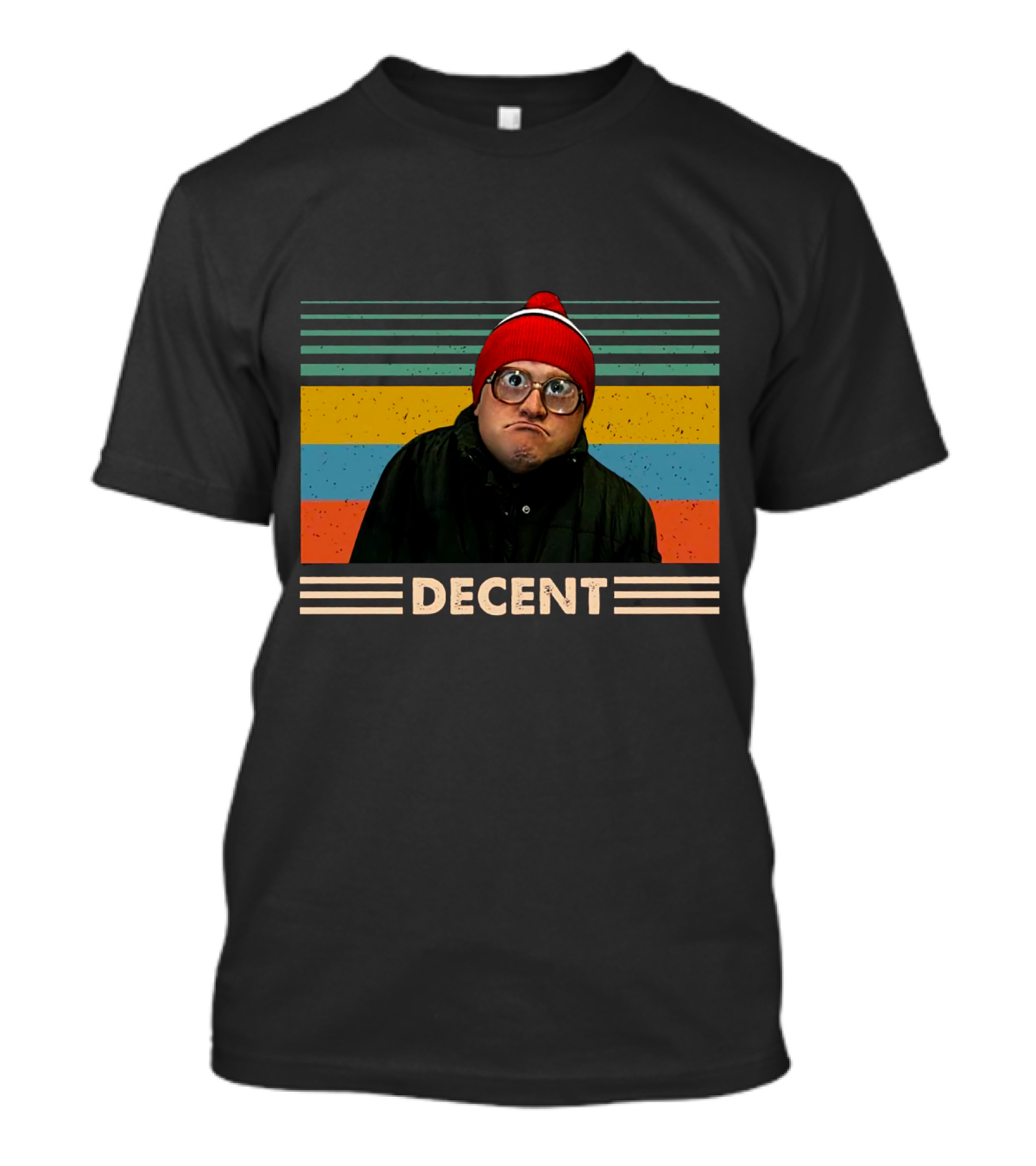 DEcent Retro Stripes Red Beanie Glasses Character T-Shirt