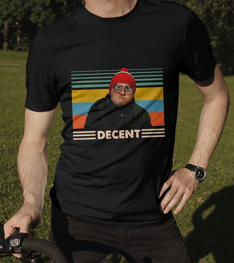 DEcent Retro Stripes Red Beanie Glasses Character T-Shirt