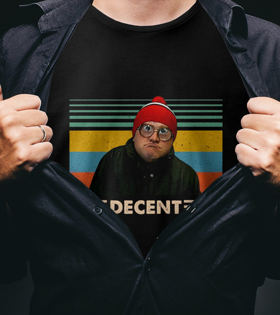 DEcent Retro Stripes Red Beanie Glasses Character T-Shirt