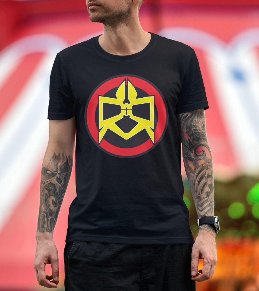 Dad Super Hero Mask Emblem with Red Circle and Yellow Black Contrast T-Shirt