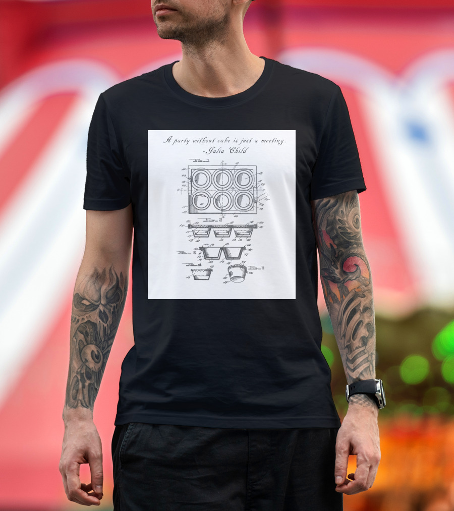 A Party Without Cake Is Just a Meeting Julia Child Quote with Vintage Bakeware Diagram T-Shirt